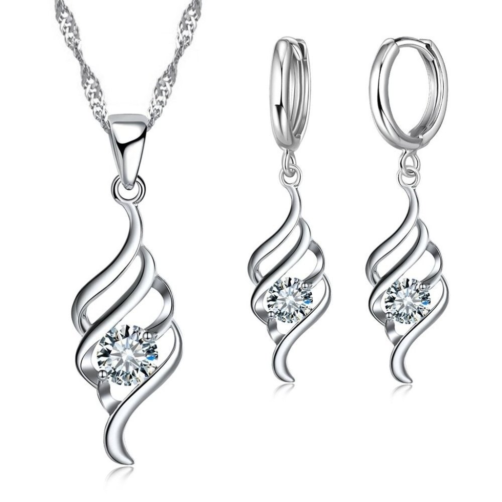 🌟 Hoop 925 Sterling Silver Necklace With Earrings Set Spiral - Picture 1 of 7